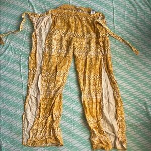 Roxy Yellow and Cream Wide Leg Pants with Relaxed Fit